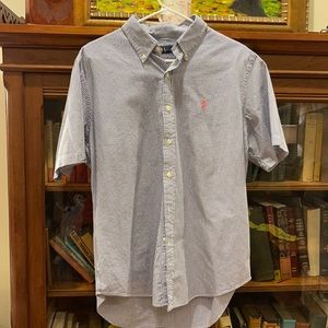 Ralph Lauren short sleeved men’s size Large sear suckered blue stripe shirt